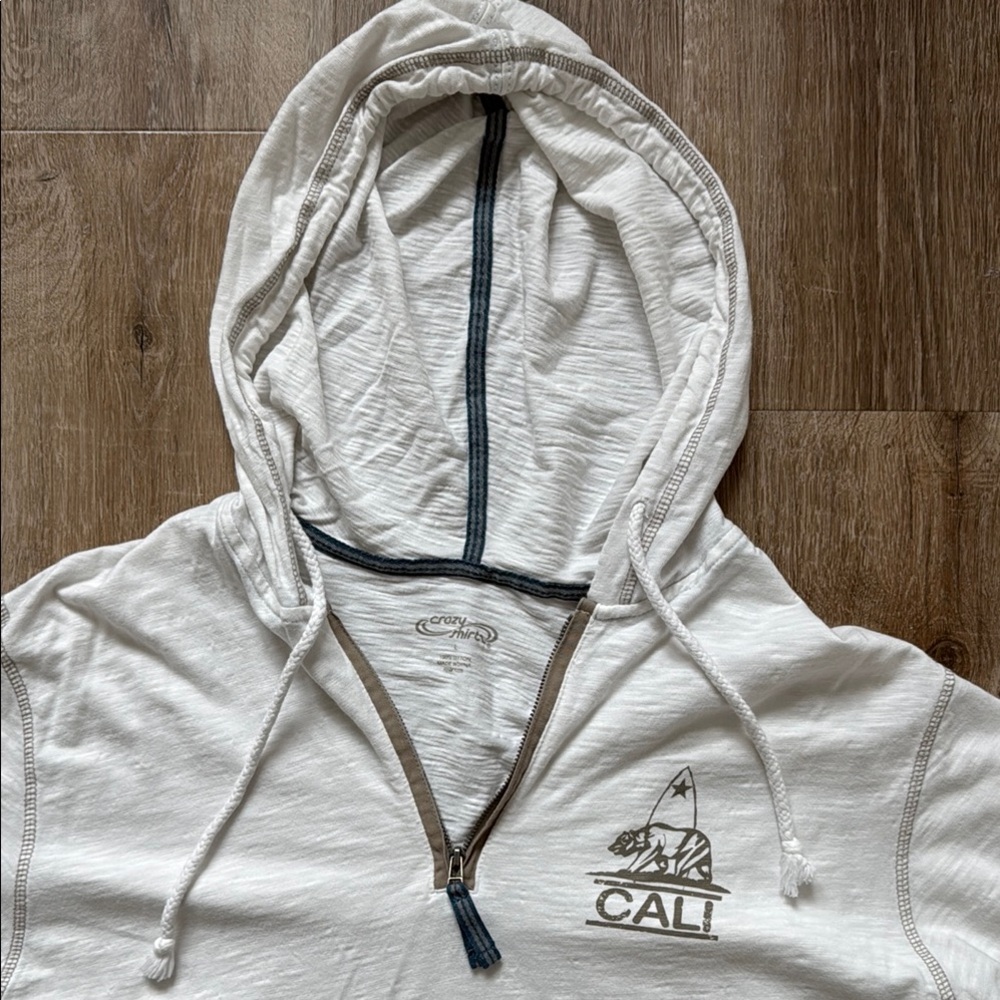 White and Tan “Cali” Soft Cotton Hooded Pullover - Picture 2 of 6
